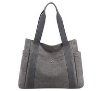 Sacs à main en toile multi-poches rétro décontracté sac à bandoulière avec poignée sur le dessus Sac à main en cuir Pompons pour sacs à main, gris, Taille unique