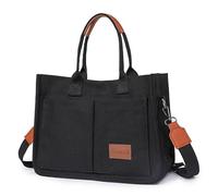 Sacs à main en toile pour femme, sacs à main, sacs de travail pour femmes, sacs à bandoulière portables avec compartiments pour universités, écoles et shopping, Noir , 34*14*25cm