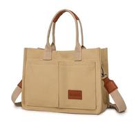 Sacs à main en toile pour femme, sacs à main, sacs de travail pour femmes, sacs à bandoulière portables avec compartiments pour universités, écoles et shopping, kaki, 34*14*25cm