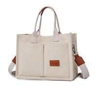 Sacs à main en toile pour femme, sacs à main, sacs de travail pour femmes, sacs à bandoulière portables avec compartiments pour universités, écoles et shopping, beige, 34*14*25cm