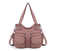 Sacs à main et sacs à main pour femme fourre-tout à bandoulière avec poignée sur le dessus - Sac à main tendance en cuir délavé, 1-Rose, 14" W X 12" H X 5" D