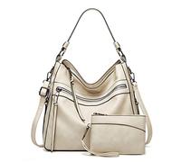 Sacs à Main Femmes Grand Capacité Mode Sac à Bandoulière D'épaule Fourre-Tout PU Cuir Portefeuille Sac 2pcs Set beige