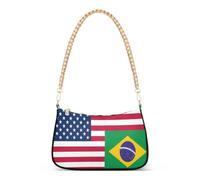 Sacs à main Hobo pour femme avec grande capacité | Drapeau des États-Unis du Brésil, tissu polyester, chaîne dorée unie, tenues assorties