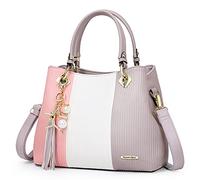 Sacs à main pour femme avec plusieurs poches intérieures dans une jolie combinaison de couleurs, sac à main pour femme, Rose/blanc/gris, Large