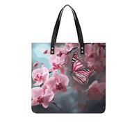 Sacs à main pour femme - Fleur d'orchidée et papillon - Sacs à main tendance en cuir végétalien - Sac seau souple pour femme - Sacs à main pour le travail, les voyages, une utilisation décontractée
