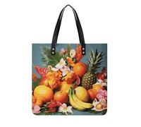 Sacs à main pour femme - Fruits tropicaux et fleurs - Sacs à main tendance en cuir végétalien - Sac seau souple pour femme - Sacs à main pour le travail, les voyages, une utilisation décontractée