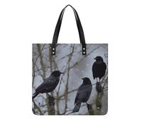 Sacs à main pour femme - Motif corbeau noir - Sac à main tendance en cuir végétalien - Sac seau souple pour femme - Sacs à main pour le travail, les voyages, une utilisation décontractée, cadeaux