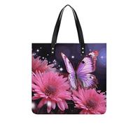 Sacs à main pour femme - Motif floral et papillon violet - Sac à main tendance en cuir végétalien - Sac seau souple pour femme - Sacs à main pour le travail, les voyages, une utilisation décontractée