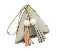 Sacs à main pour femme Petit 1 pièce Mini portefeuille avec pompon Perles en bois Pochette triangulaire avec fermeture éclair Porte-clés Porte-monnaie en cuir Mini porte-monnaie Convient pour les