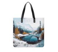 Sacs à main pour femme - Scène d'hiver, montagnes et neige - Sacs à main tendance en cuir végétalien - Sac seau souple pour femme - Sacs à main pour le travail, les voyages, une utilisation