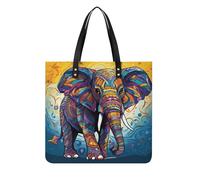 Sacs à main pour femmes - Éléphant coloré - Sacs à main tendance en cuir végétalien - Sac seau souple pour femme - Sacs à main pour le travail, les voyages, une utilisation décontractée, cadeaux