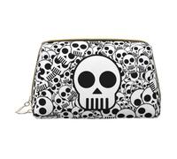 Sacs à maquillage en cuir avec imprimé thé de l'après-midi, petite trousse de maquillage pour sac à main, pochette cosmétique, pochette de toilette pour femme, Crânes noirs et blancs, One Size