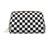 Sacs à maquillage en cuir avec imprimé thé de l'après-midi, petite trousse de maquillage pour sac à main, pochette cosmétique, pochette de toilette pour femme, Carreaux noirs et blancs, One Size