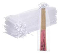 Sacs à organza, 50pcs 6x26cm Sacs d'organza blanc transparent avec cordon de cordon, pochette de fan pliante réutilisable, sac faveur mariage pour la fête, les bijoux, le festival, le maquillag