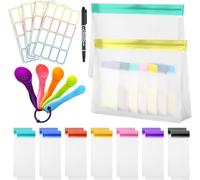 Sacs à portions avec cuillère à mesurer, sacs de conservation des aliments refermables avec étiquettes, sacs de préparation des repas pour l'organisation de la cuisine