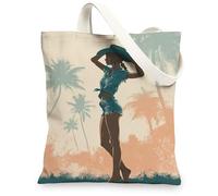 Sacs à provisions en toile tropicale, élégants et réutilisables avec motif de palmier, sacs à provisions décontractés d'été, légers, lavables, beige, 13x15 Inch