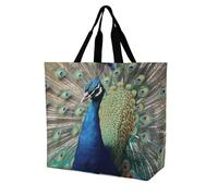 Sacs à provisions pliables et réutilisables avec motif tête de mort - Grand sac à bandoulière pour le travail et les voyages, Le paon, 40x40x16cm