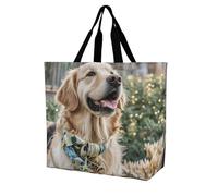 Sacs à provisions pliables et réutilisables - Grand sac à bandoulière pour le travail et les voyages - Chapeau noir, Chien Golden Retriever, 40x40x16cm