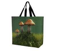 Sacs à provisions pliables et réutilisables - Grand sac à bandoulière pour le travail et les voyages - Marron, Champignons bruns, 40x40x16cm