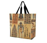 Sacs à provisions pliables et réutilisables Motif A Girl Who Loves Cats Grand sac à bandoulière pour le travail et les voyages, Ancient Egypt Tribe Series, 40x40x16cm