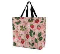 Sacs à provisions pliables et réutilisables Motif loup face à la lune Grand sac à bandoulière pour le travail et les voyages, Imprimé pêche et fraises, 40x40x16cm