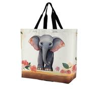 Sacs à provisions pliables et réutilisables Motif monstre de musique d'amour Grand sac à bandoulière pour le travail et les voyages, Éléphant porte-bonheur, 40x40x16cm
