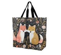 Sacs à provisions pliables réutilisables Grand sac à bandoulière pour le travail et les voyages, Love Cartoon Fox, 40x40x16cm