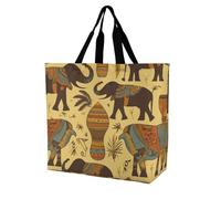 Sacs à provisions pliables réutilisables impression 3D crâne bleu grand sac à bandoulière pour le travail et les voyages, Éléphant d'Afrique, 40x40x16cm