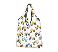 Sacs à provisions réutilisables, sacs à provisions pliables motif camions monstres de dessins animés avec poignées, Noir , Taille unique