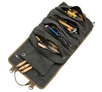 Sacs à roulettes pour outils | Rouleau à outils robuste en toile cirée 16oz, 5 poches distribuées & 1 poche zippée amovible, sac à outils polyvalent pour électricien mécanicien | Armée verte