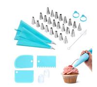 Sacs à seringue et - Kit de décoration de gâteau réutilisable de 34 pièces | Buses de glaçage en acier inoxydable avec convertisseurs et outils en silicone | Fournitures de cuisson - Gâteaux