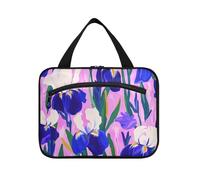 Sacs à suspendre avec crochet pour femme - Motif fleurs d'iris violettes et blanches - Trousse de maquillage extensible pour accessoires de voyage, gym, bolso de maquillaje para Mujer L