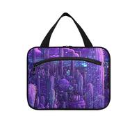 Sacs à suspendre en forme de cactus violet Techno pour femme - Imperméable avec crochet - Joli sac de soins de la peau pour les voyages essentiels de voyage bolso para maquillaje L