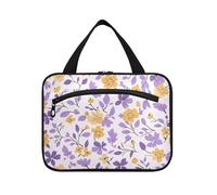 Sacs à suspendre multi-petites fleurs et feuilles violettes et jaunes pour femme avec crochet, sac de soins de la peau portable pour les essentiels de voyage pour femme, travail, Porta Cosmeticos