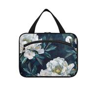 Sacs à suspendre vintage avec crochet pour femme - Motif pivoine blanche - Trousse de maquillage chic pour croisière, voyage, vacances, maletín para maquillaje L
