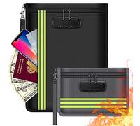Sacs anti feu avec serrure - 2 Porte-documents, portefeuille avec serrure à combinaison Mallette ignifuge pour passeport, Argent, Certificats, Contrat et objets de valeur.
