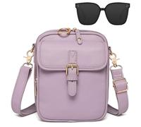 Sacs bandoulière en cuir for femmes, sac messager antivol en cuir avec portefeuille intégré et 10 emplacements for cartes, mini sac à main vintage(Purple)