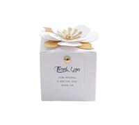 Sacs-cadeaux, 10 Pcs Flower Square Wedding Candy Paper Boxes With Labels Cards White, Red 6.5x6.5x6.5cm(White)