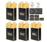 Sacs cadeaux 5 sens en feuille d'or pour lui, elle avec étiquettes, enveloppes et cartes, sacs cadeaux avec poignée en tissu pour anniversaire, fête des mères, Saint-Valentin (22,9 x 17,8 x 8 cm)