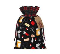 Sacs cadeaux à cordon de Noël imprimés de motif médical de dessin animé, sac de Noël, sacs de Noël, sacs de rangement de fête, réutilisables