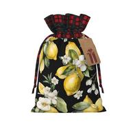 Sacs cadeaux à cordon imprimé citron et fleurs pour Noël, parfaits pour emballer des friandises, des bonbons ou autres gourmandises. Petits sacs cadeaux pour les fêtes d'anniversaire et autres occasio