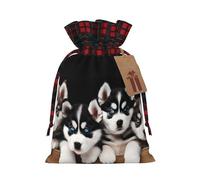 Sacs cadeaux à cordon imprimés chiots husky pour Noël, emballage de friandises, bonbons, cadeaux pour les fêtes d'anniversaire et autres occasions (taille moyenne).