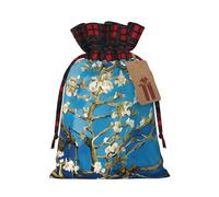 Sacs cadeaux à cordon imprimés de fleurs de cerisier japonaises pour Noël, parfaits pour emballer des friandises, des bonbons ou autres gourmandises. Idéal pour les fêtes d'anniversaire et autres occa