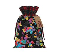 Sacs cadeaux avec cordon de serrage avec étiquette pour la sensibilisation à l'autisme, pièces de puzzle en forme de cœur, sacs à bonbons pour les vacances, Noël, fournitures de fête S