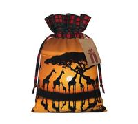 Sacs cadeaux avec cordon de serrage et étiquette - Motif girafe d'Afrique - Pour fêtes, Noël, fête - Taille S