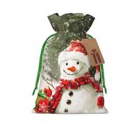 Sacs cadeaux avec cordon de serrage imprimé Merry Christmas avec bonhomme de neige joyeux - Sac à bonbons de Noël, ruban de Noël vert S
