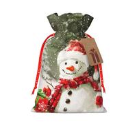 Sacs cadeaux avec cordon de serrage imprimé Merry Christmas avec bonhomme de neige joyeux - Sac à bonbons de Noël, ruban de Noël rouge S