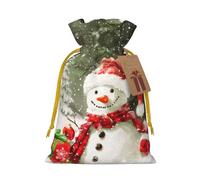 Sacs cadeaux avec cordon de serrage imprimé Merry Christmas avec bonhomme de neige joyeux - Sac à bonbons de Noël, ruban de Noël jaune M
