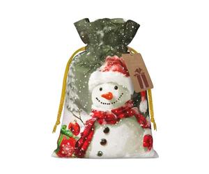 Sacs cadeaux avec cordon de serrage imprimé Merry Christmas avec bonhomme de neige joyeux - Sac à bonbons de Noël, ruban de Noël jaune M