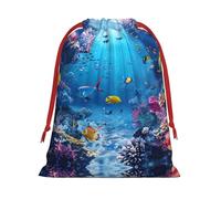 Sacs cadeaux colorés avec cordon de serrage sur le thème de l'océan pour Noël, vacances, mariage, anniversaire, sac d'emballage cadeau M